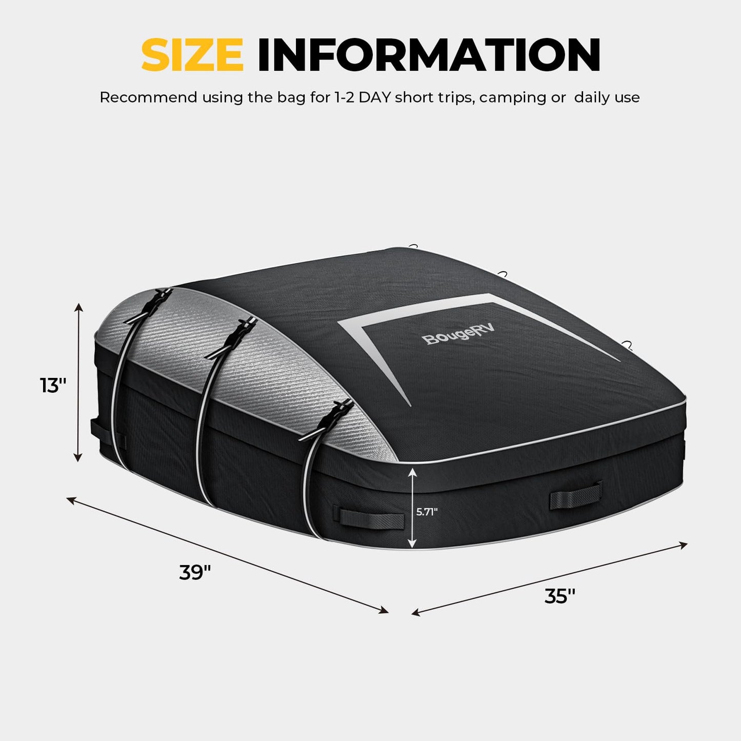 BougeRV Soft Rooftop Cargo Carrier Bag Water-Resistant Roof Bag Aero Car Top Carrier for Vehicle with Racks 900D PVC, Includes 6 Reinforced Straps, Storage Bag, Luggage Lock (39'' x 35" x 13'')