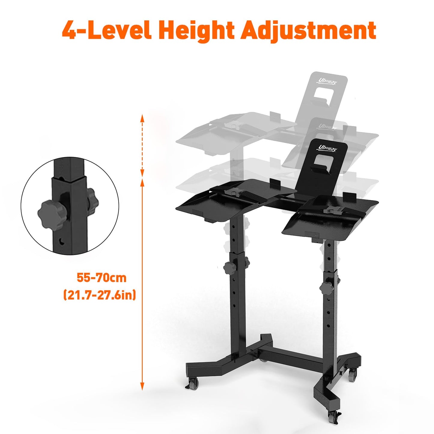 Adjustable Dumbbell Stand - Uboway Weight Stand with 4 Level Height Adjustment, Dumbbell Weight Rack with Tablet Holder and Durable Casters, Weight Holder for Adjustable Dumbbell Set, 2025 Upgrade Design （Bonus Foot Pads）