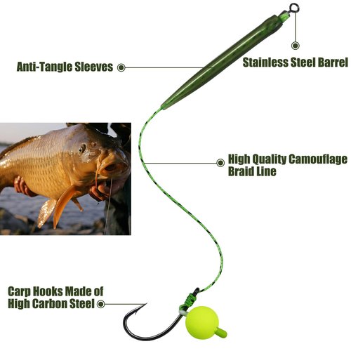 CWSDXM Hair Rigs Fishing Gear with Braided Thread Line, Carp Fishing Hooks Size 2/4/6/8, Swivel Snaps and Artificial Carp Boilie Eggs (Hair Rigs Fishing Size 6-10pcs)