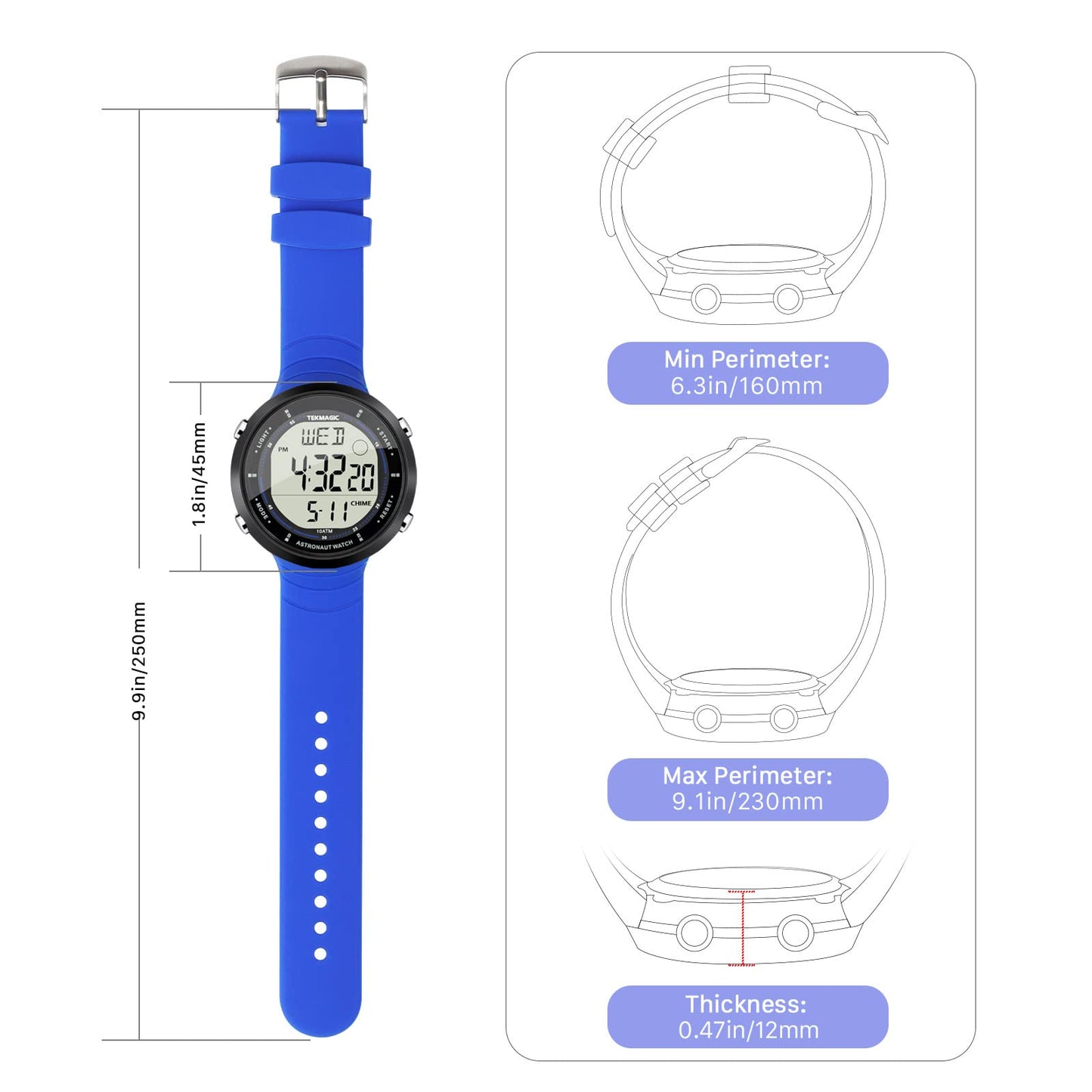 ILAME 10 ATM Water Resistant Sports Watch for Swimming and Diving, with Functions of Stopwatch, Countdown, Dual Time, Alarm Clock, 12 and 24 Hour Format Switchable