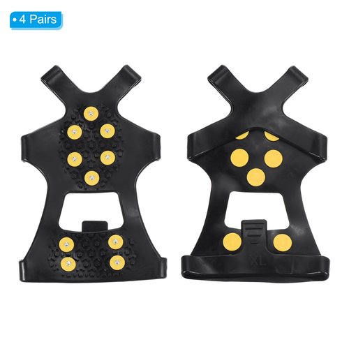 PATIKIL 9.4" Ice Cleats, 4 Pairs Anti-Slip Snow Traction Cleat 10 Steel Studs Crampons Universal Gripper Spikes Claw for Shoes and Boots, Black