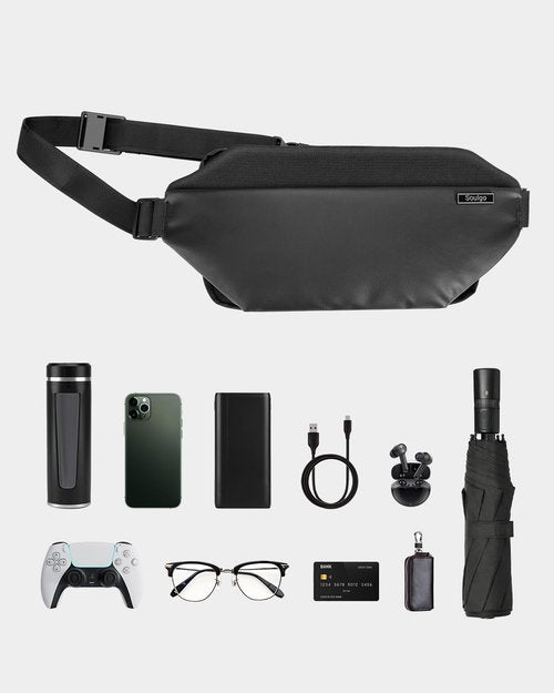 Soulgo Big Sling Bag with RFID Blocking for Men & Women, Crossbody Chest Shoulder Bag with Water Bottle Holder for Travel, Cycling, Work, Sport, Hiking-Black