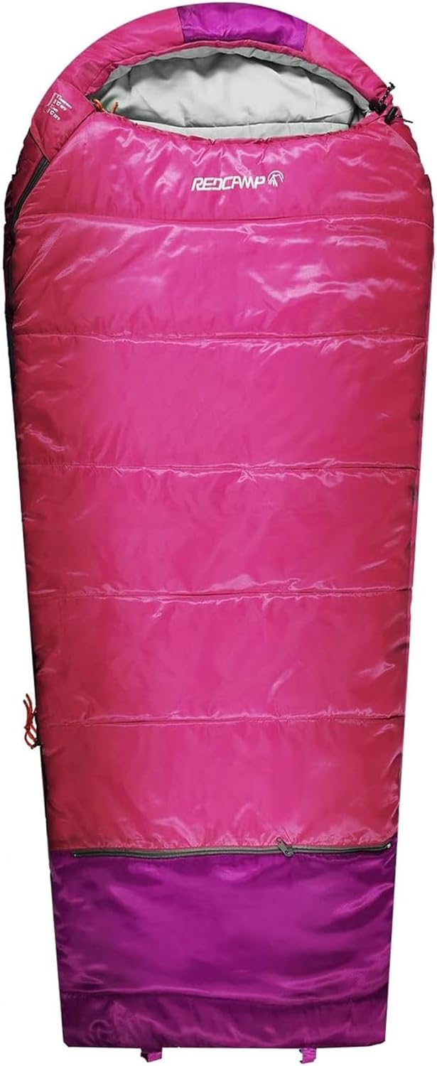 REDCAMP Kids Mummy Sleeping Bag for Camping, 3 Season Cold Weather Sleeping Bag Fit Boys,Girls & Teens, Blue/Rose Red