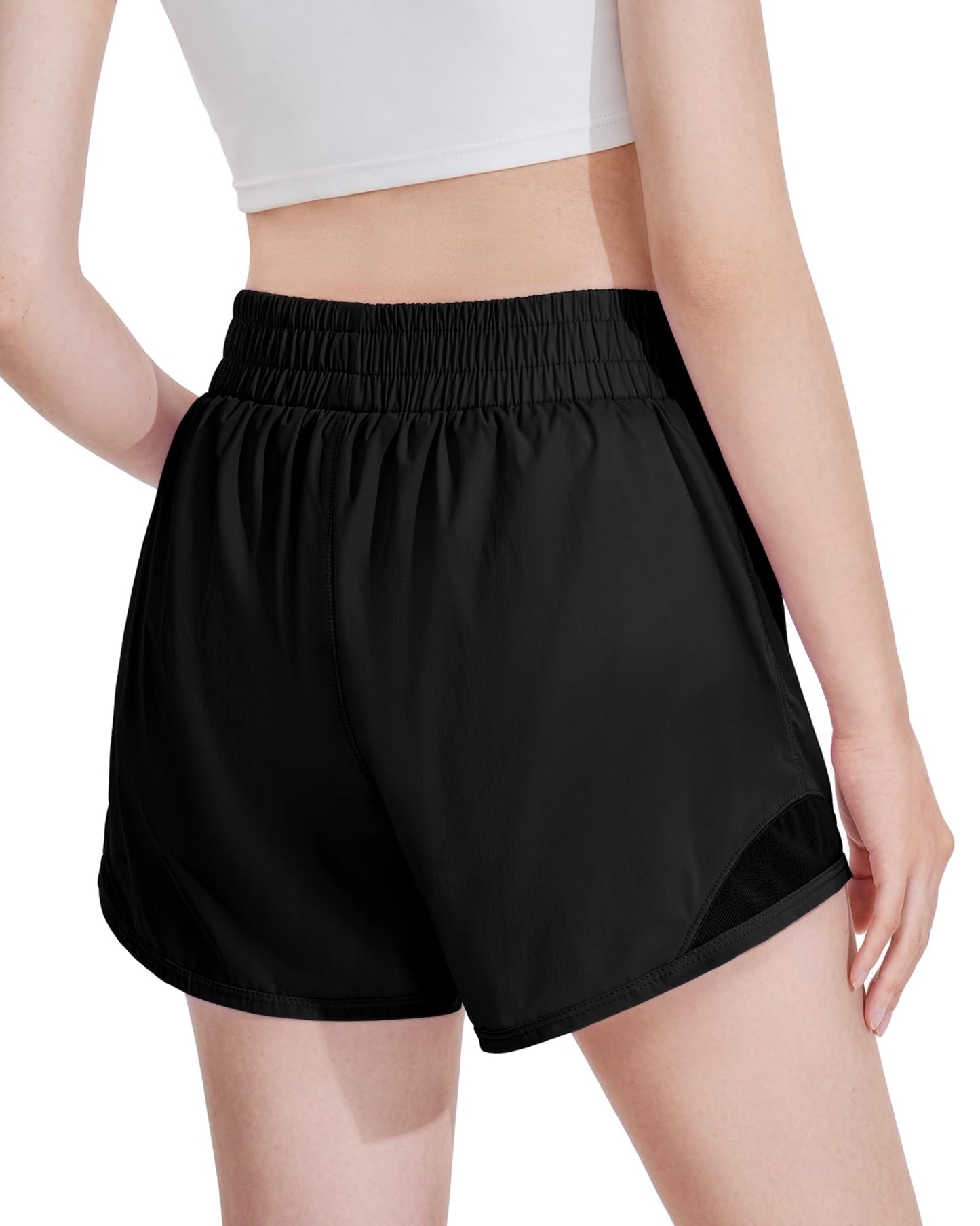 Auranso Girls Athletic Shorts Quick Dry Running Shorts with Mesh Liner and Zip Pockets Black 11-12 Years