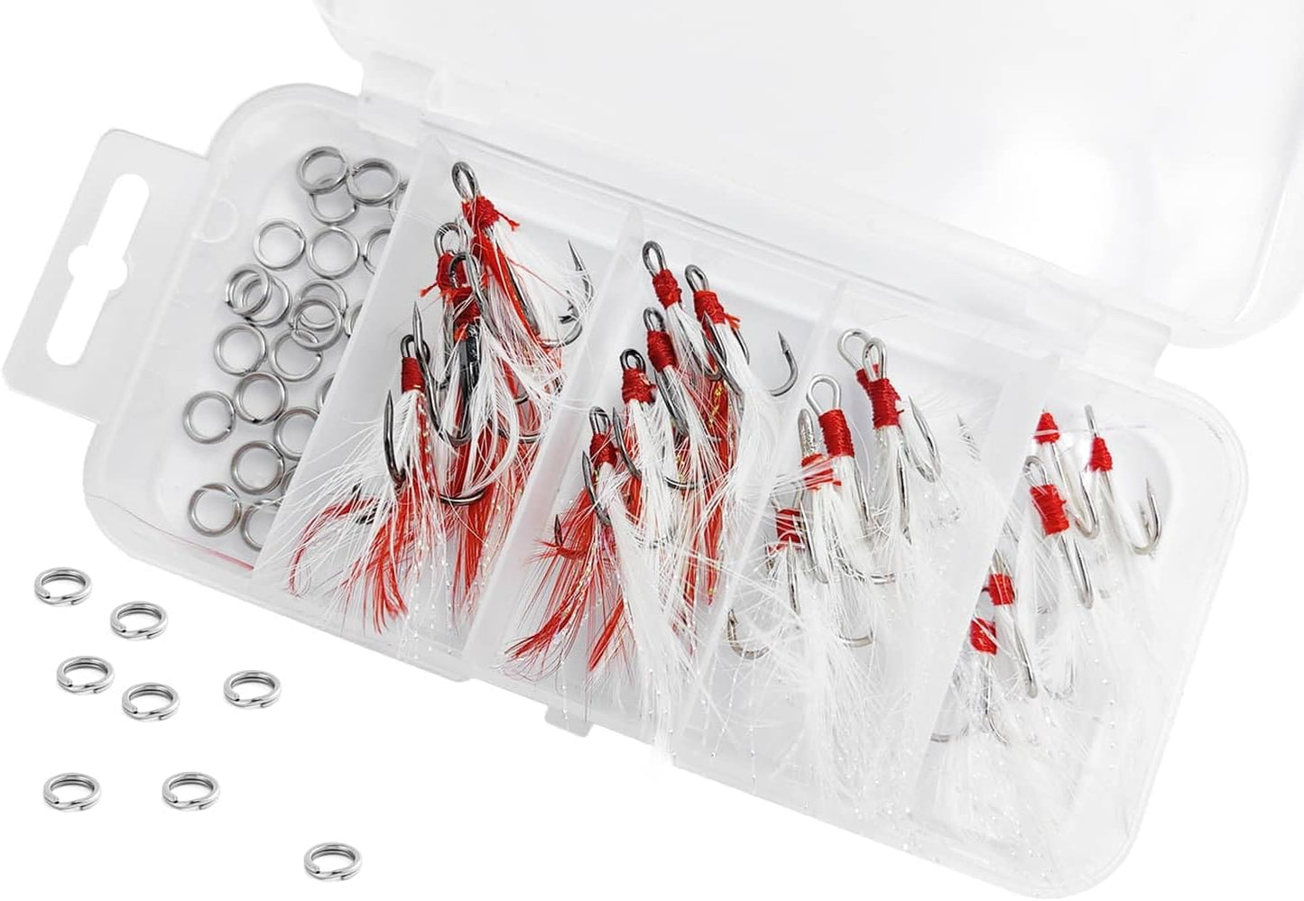 Fishing Treble Hooks Feather Hook: Dressed Fishing Hooks Set with Split Rings for Making Fishing Lure