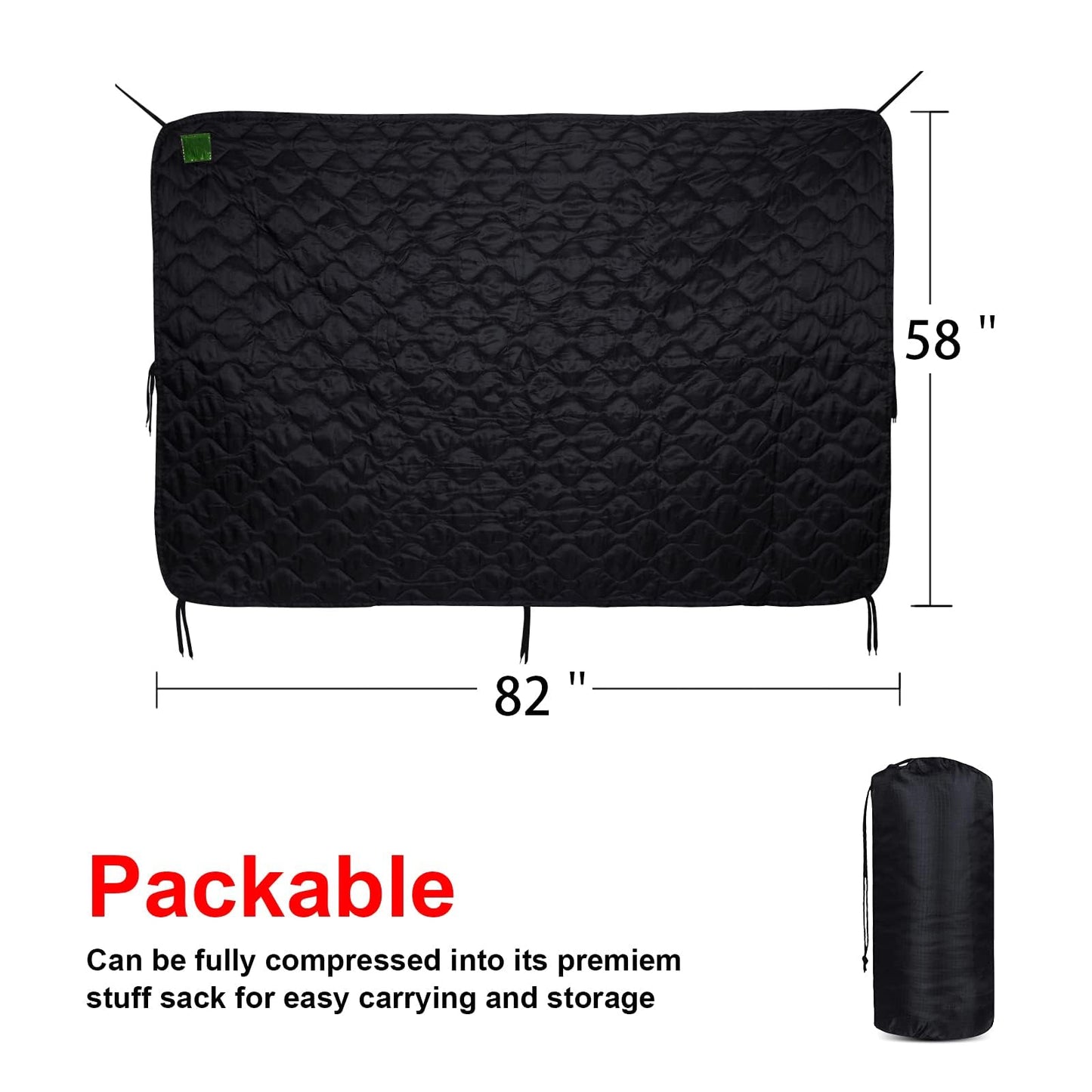 Military Woobie Blanket Thermal Insulated Poncho Liner Camping with Drawstring Carry Bag,Waterproof for Outdoor,Hiking (Black)