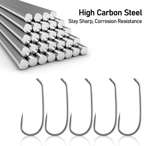 Dr.Fish 100 Pack Dry Fly Hooks Barbless Fishing Hooks Fly Tying Black Nickel High Carbon Steel Fly Tying Accessories Trout Salmon Freshwater-Black #12