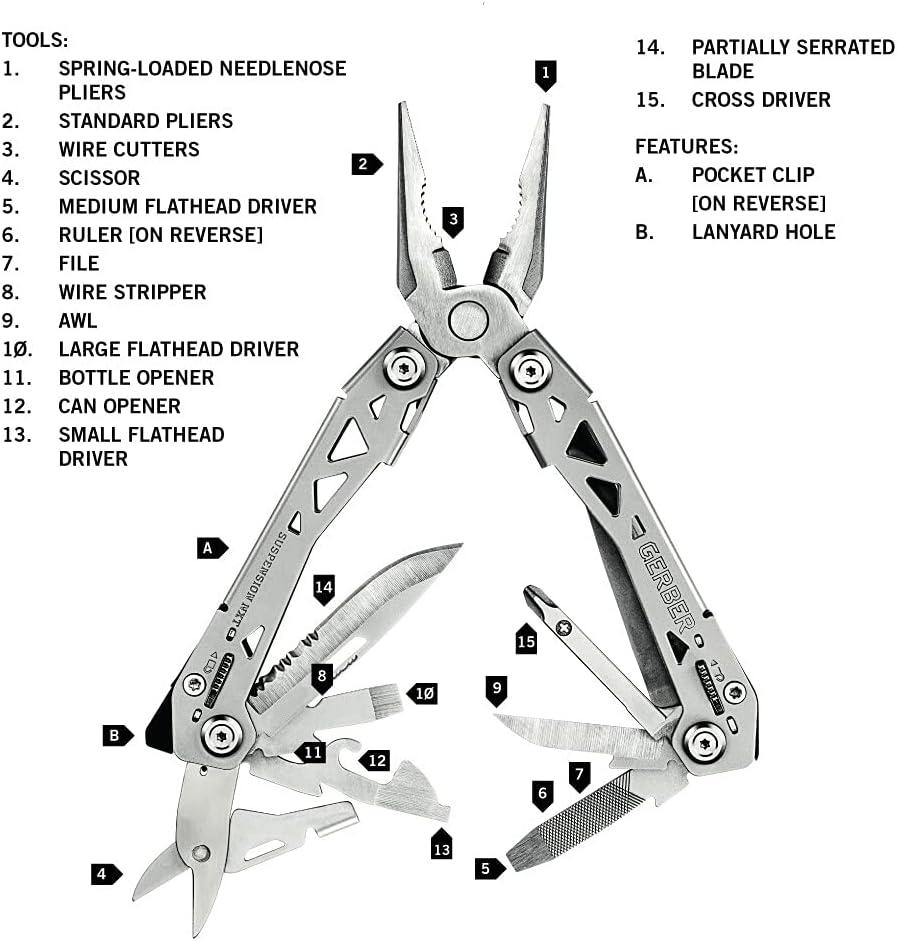 Gerber Blades 31-003345 Suspension NXT Multi-Tool Stainless Steel Handles Blister Pack