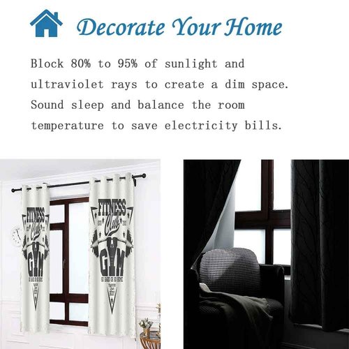 LshyMn Fitness Curtain 52x84 Inches Gym Dumbbell Aerobic Exercise Pattern Printed Window Drapes for Living Room Bedroom Home Decoration CLXTMN257
