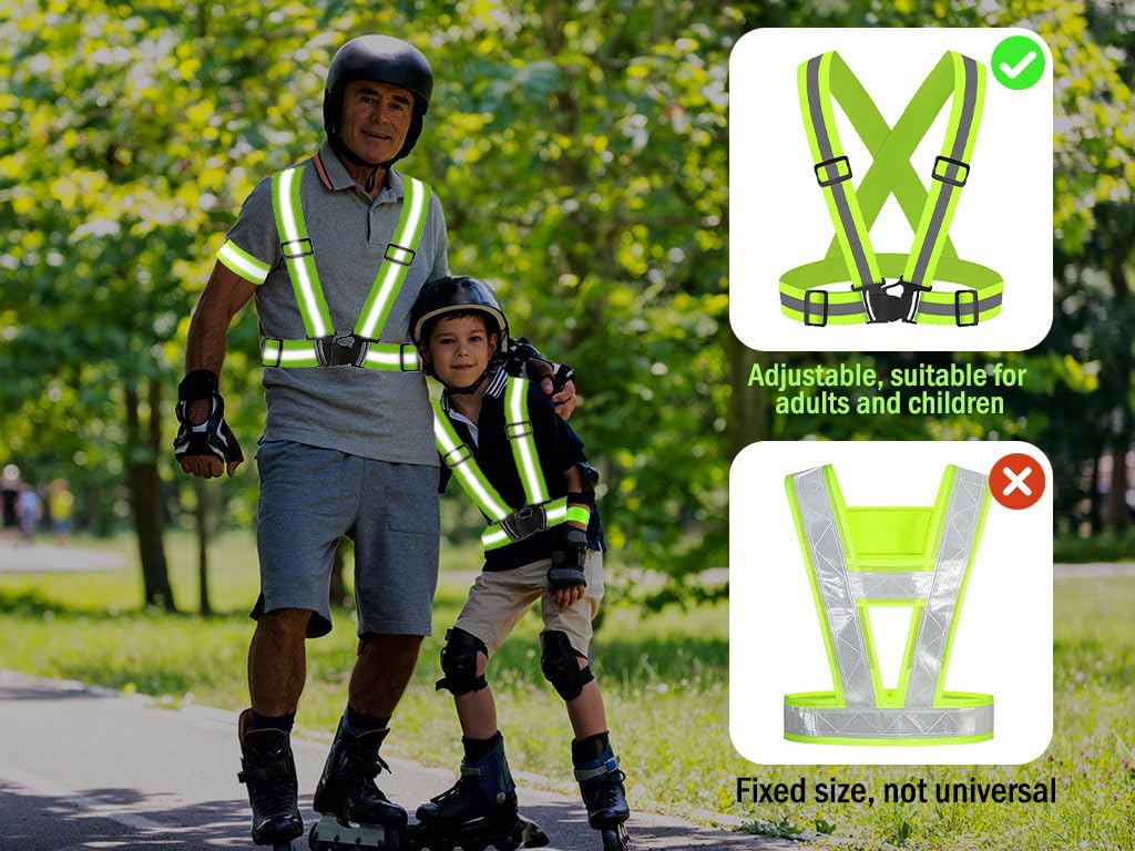 Hitopin Running Reflective Vest Gear, 4Pack Reflective Safety Harness, High Visible Reflective Running Vest, Adjustable Safety Vest, 8PCS Reflective Wristbands, for Running, Jogging, Hiking, Cycling