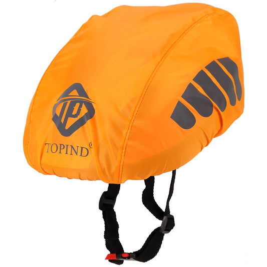 TOPIND Bike Helmet Cover High Visibility Waterproof Cycling Helmet Rain Cover with Reflective Strip Dustproof Breathable Mountain Road Bicycle Helmet Snow Cover Ride Gear (Orange, Medium)