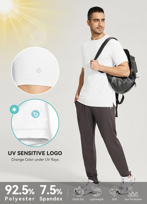 baleaf Men's Running Shirts Short Sleeve Quick Dry Workout Tops Athletic Sun Protection Hiking Yoga Gym Fit T-Shirt UPF 50+ Moisture Wicking White 3XL