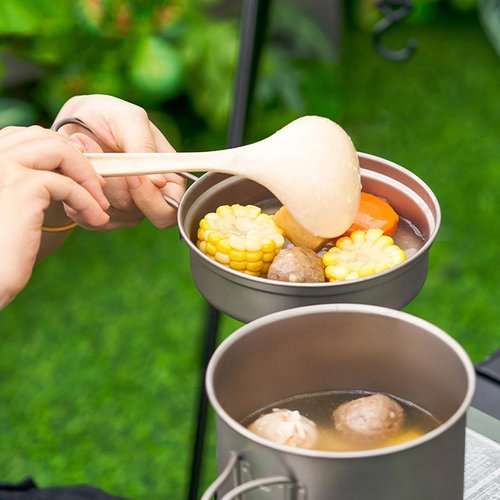 BY-J 2 Piece-Set Titanium Bowl Pot Set with Folding Handle, Outdoor Camping Picnic Pan, Ultralight Cooking Tableware Picnic Dishes