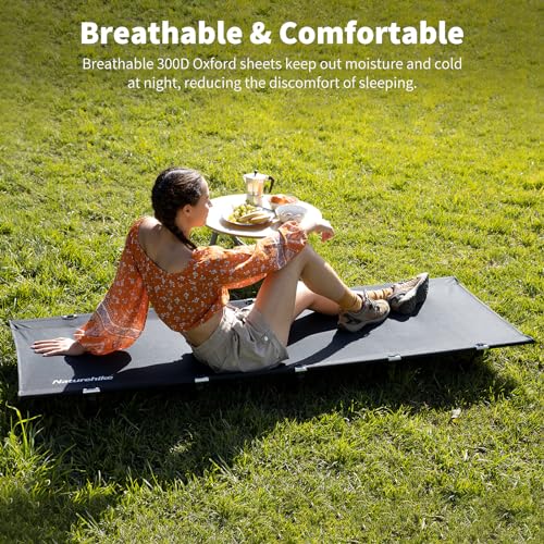 Naturehike Ultralight Camping Cot, Easy to Assemble Folding Tent Cot, Compact & Protable Camping Bed for Camping, Mountaineering, & Hiking, Supports 330lbs with Carry Bag, GreenWild Dark Black