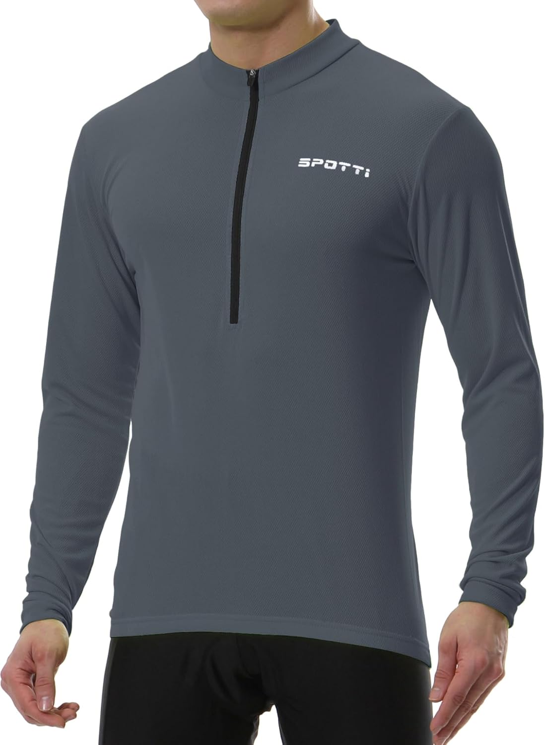 Spotti Men's Cycling Bike Jersey Long Sleeve with 3 Rear Pockets - Moisture Wicking, Breathable, Quick Dry Biking Shirt