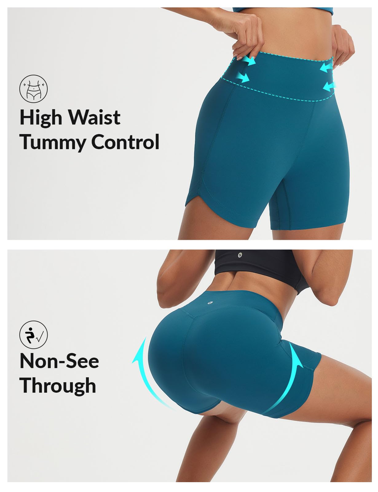 baleaf Womens 5" Biker Shorts High Waisted Workout Spandex Short Tummy Control Gym Yoga Athletic with Pocket Blue M
