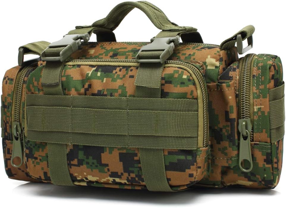 3P Military Duffel Waist Bag, Molle Bicycle/Motorcycle Waterproof Fanny Packs Camera Bag Camo EDC Utility Pouch Crossbody with Shoulder Strap Hand Carry