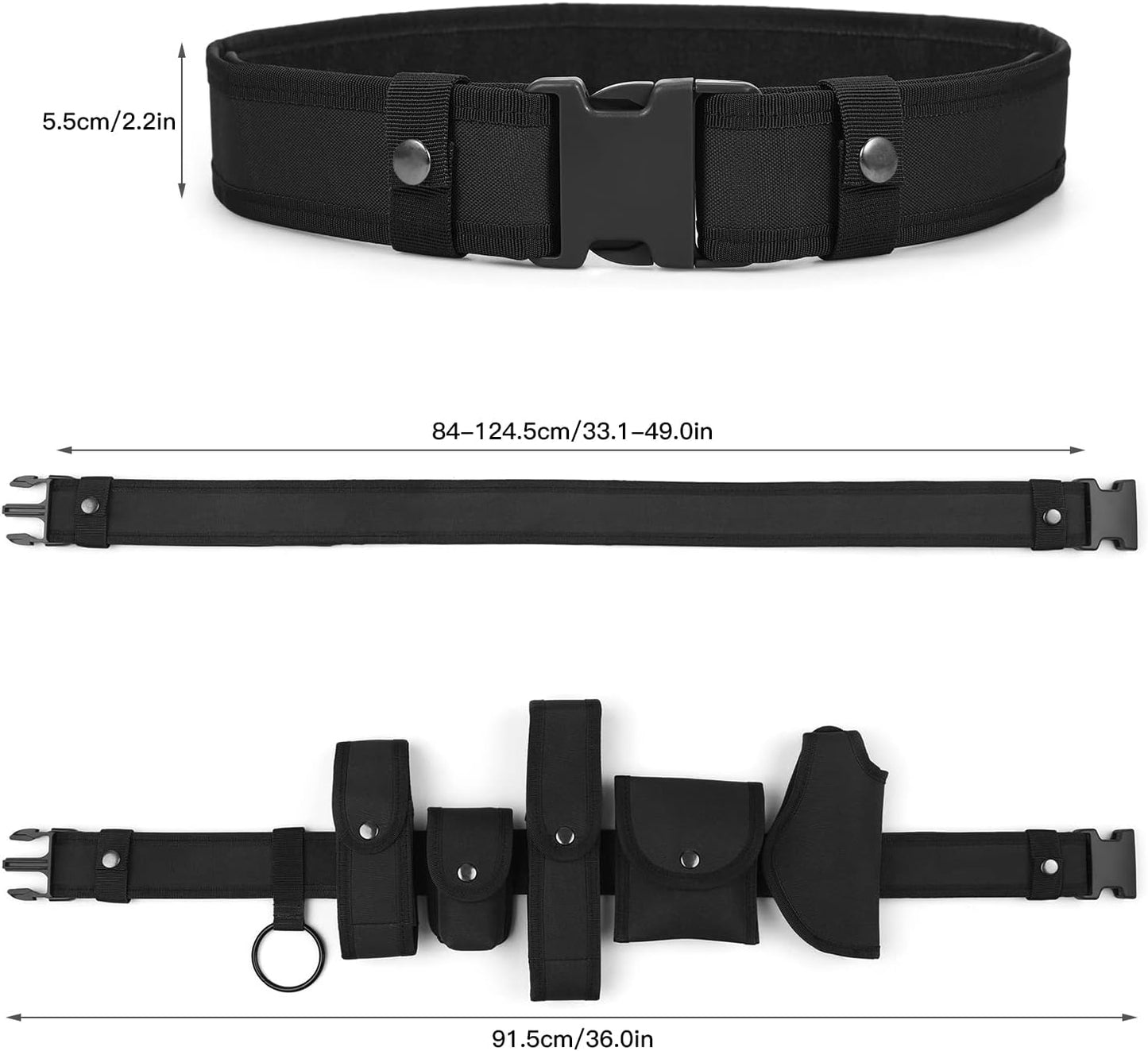 Modular Duty Belt with Pouches & Holster for Law Enforcement, Security & Hunting
