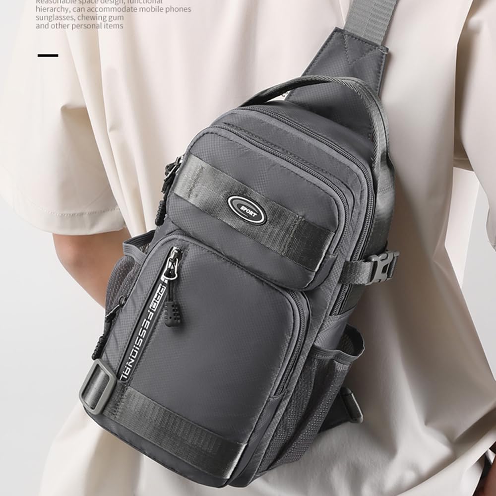 Aoyom Men's Crossbody Backpack Chest Bag Shoulder Bag Men's Camping Hiking Cycling Outdoor Travel Waterproof Bag (Grey)