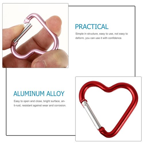 Heart Shaped Carabiner Clip Aluminum Alloy Keychain Clip Spring Snap Hook Camping Backpack Clips Heavy Duty Carabiner Rustproof Backpack Carabiner Lightweight Aluminum Alloy Keychain Clip (Red)