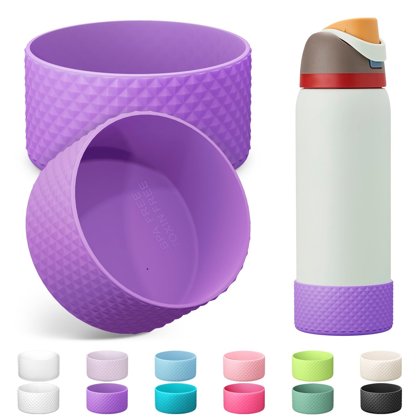 Alwenid 2PCS Silicone Water Bottle Boot for Owala 40 Oz, Anti-Slip Protective Sleeve Bottom Bumper Protector for FreeSip, Twist, and Flip Stainless Steel Water Bottles (Purple)
