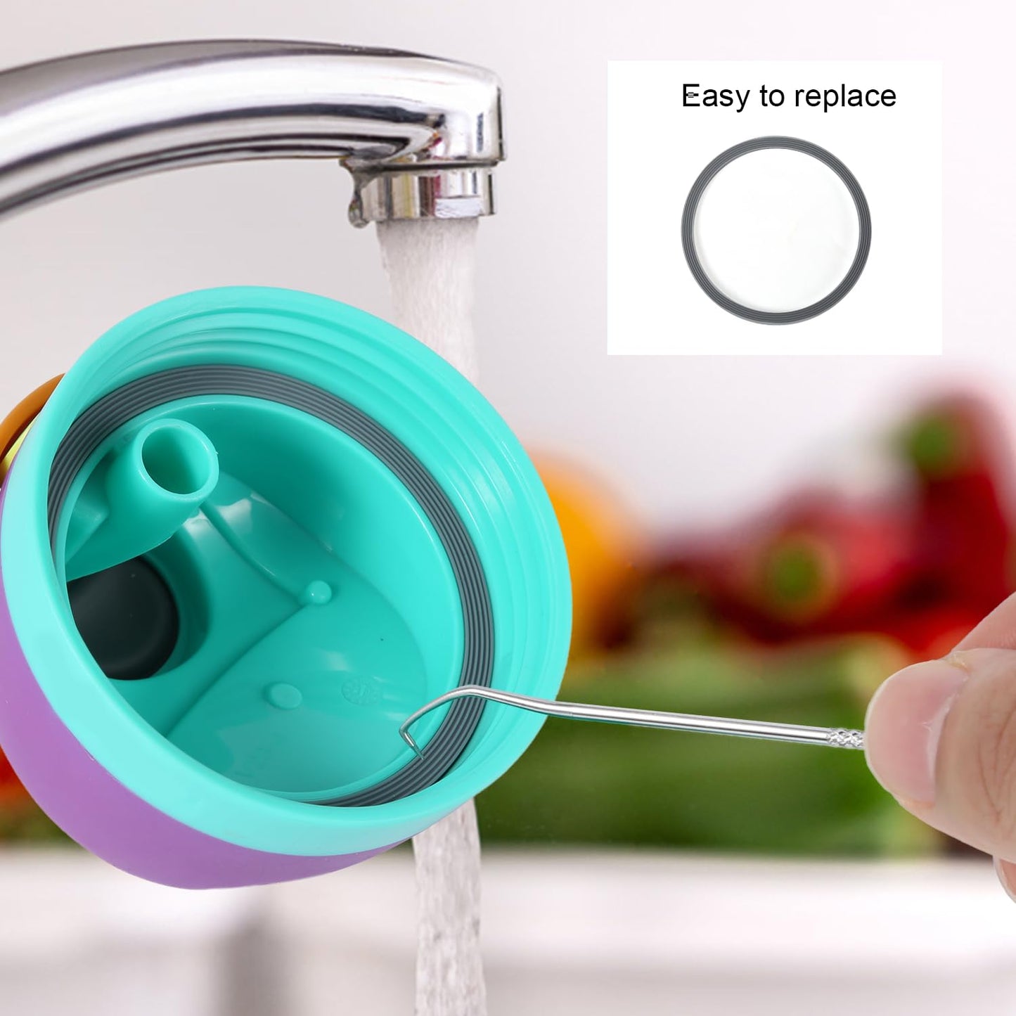 6pcs Water Bottle Gasket + Crochet, O Ring Water Bottle Gasket Replacement Parts Silicone Lid Seal Ring Accessories for Owala FreeSip 19/24/32/40oz