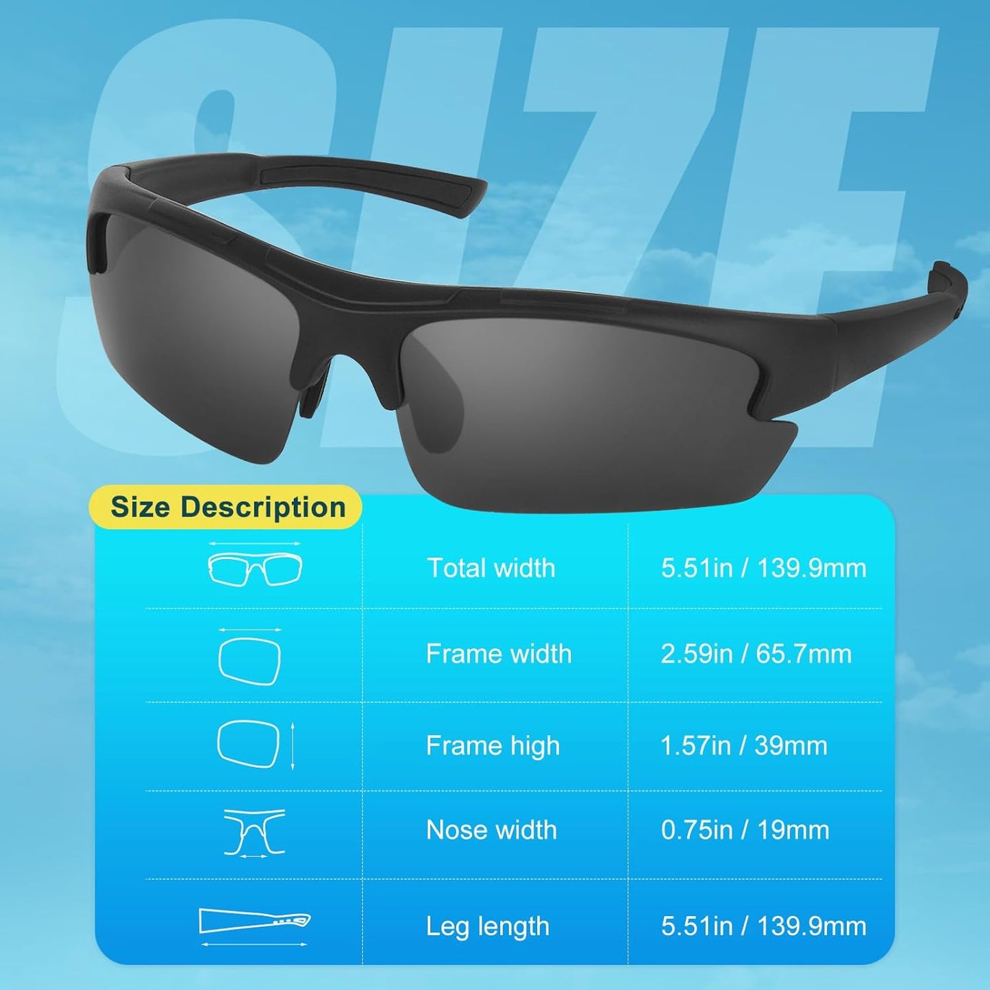 Polarized Sports Sunglasses for Men - Lightweight Tr62 Frame for Fishing, Cycling, Golf & Running