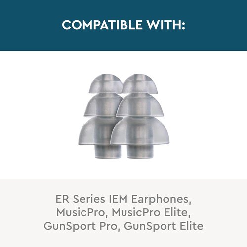 Etymotic Triple Flange Silicone Eartips, Clear - 10 Pack - Standard Fit