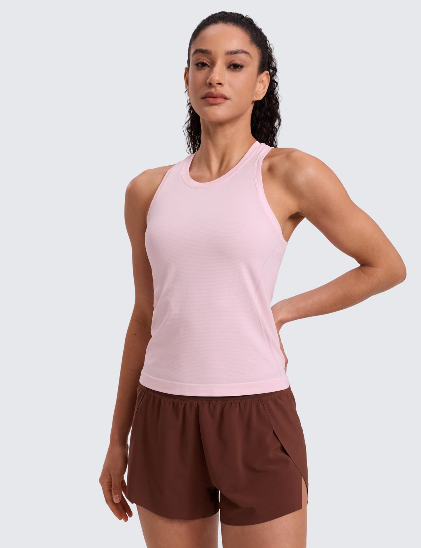 CRZ YOGA Seamless Workout Tank Tops for Women - Athletic Running Gym Sleeveless Shirts Crewneck Racerback Breathable Strawberry Pink XX-Small