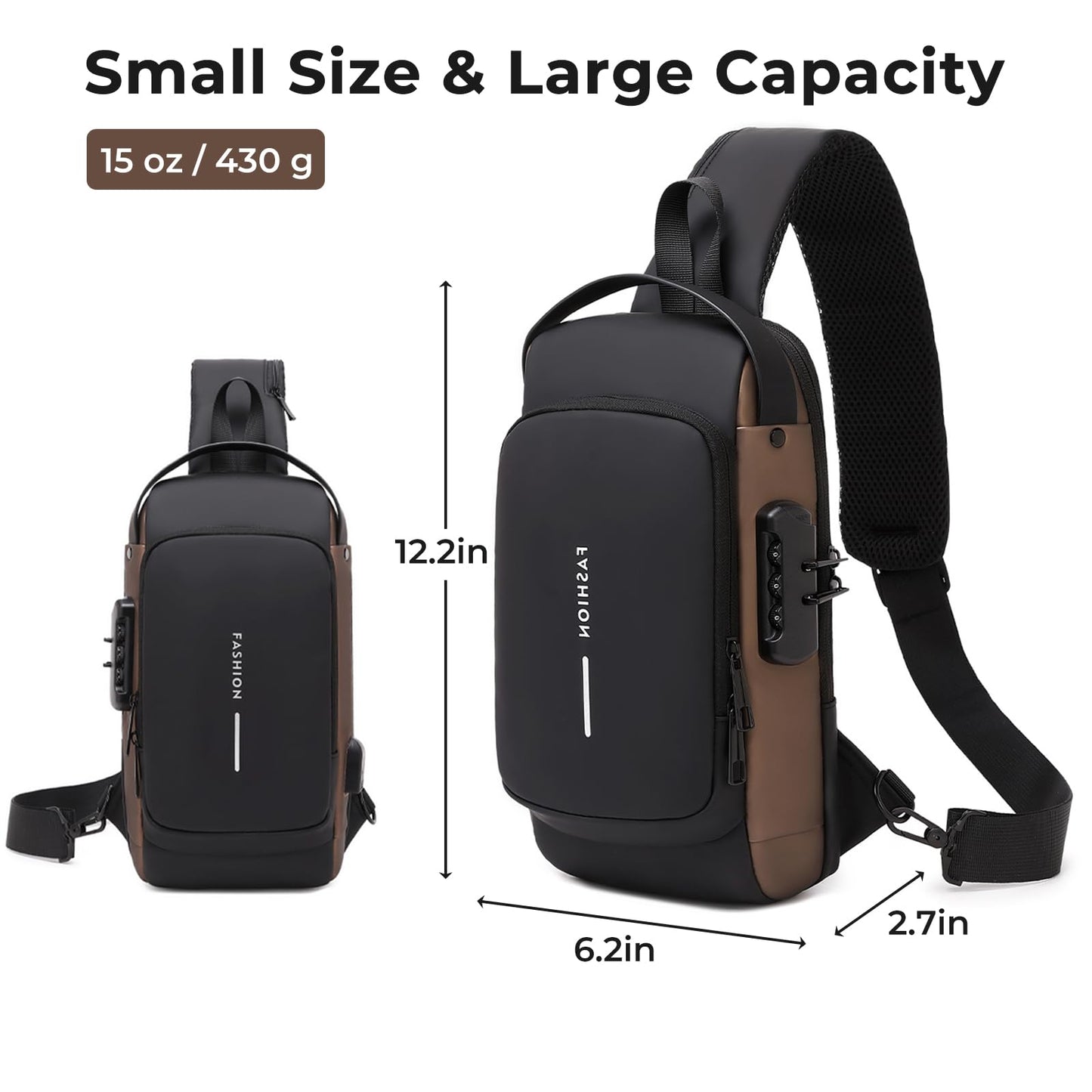 Rcrirth Sling Bag for Men | Anti-theft Crossbody Bag - PU Leather Crossbody Shoulder Chest Bag for Daily use