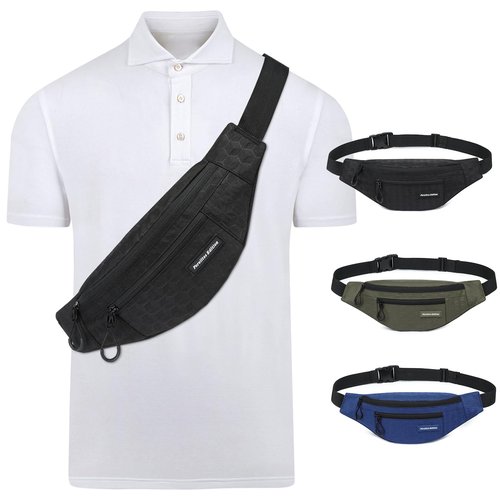 Ultra-light Crossbody Fanny Pack for Women Men Waist Belt Bag with 3 Zippered Pockets for Hiking, Running, Cycling, Outing (Navy Blue)
