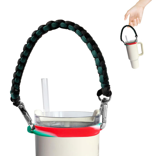 ALOOF Water Bottle Hand Strap, Silicone and Paracord Water Bottle Carrier, Sturdy Sling with Strap, Fits Most 8-40oz Water Bottles, Compatible for Stanley Cup Accessories-DarkGreen