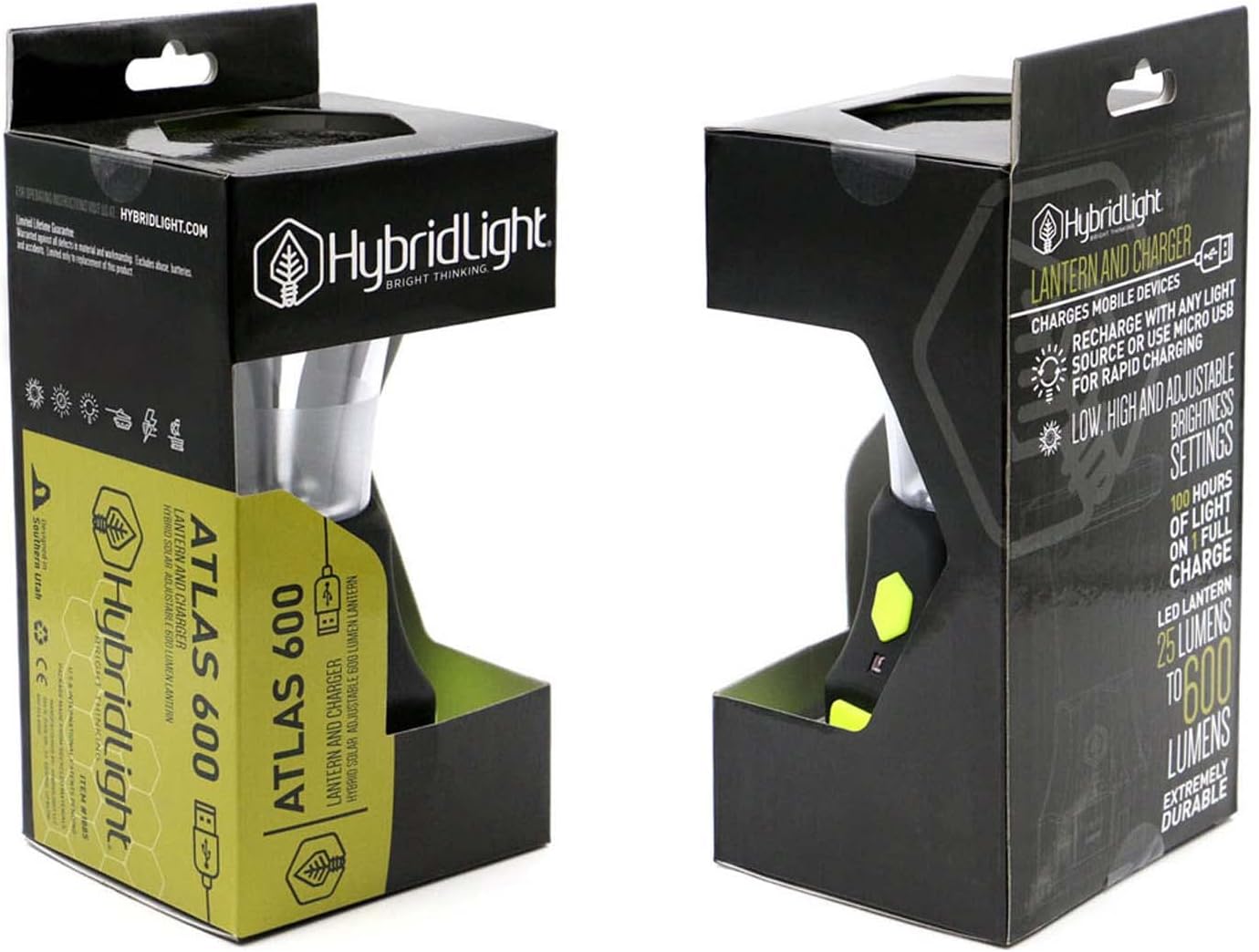 Atlas 600 Solar LED Waterproof Camping Lantern with Micro USB Charger, Black