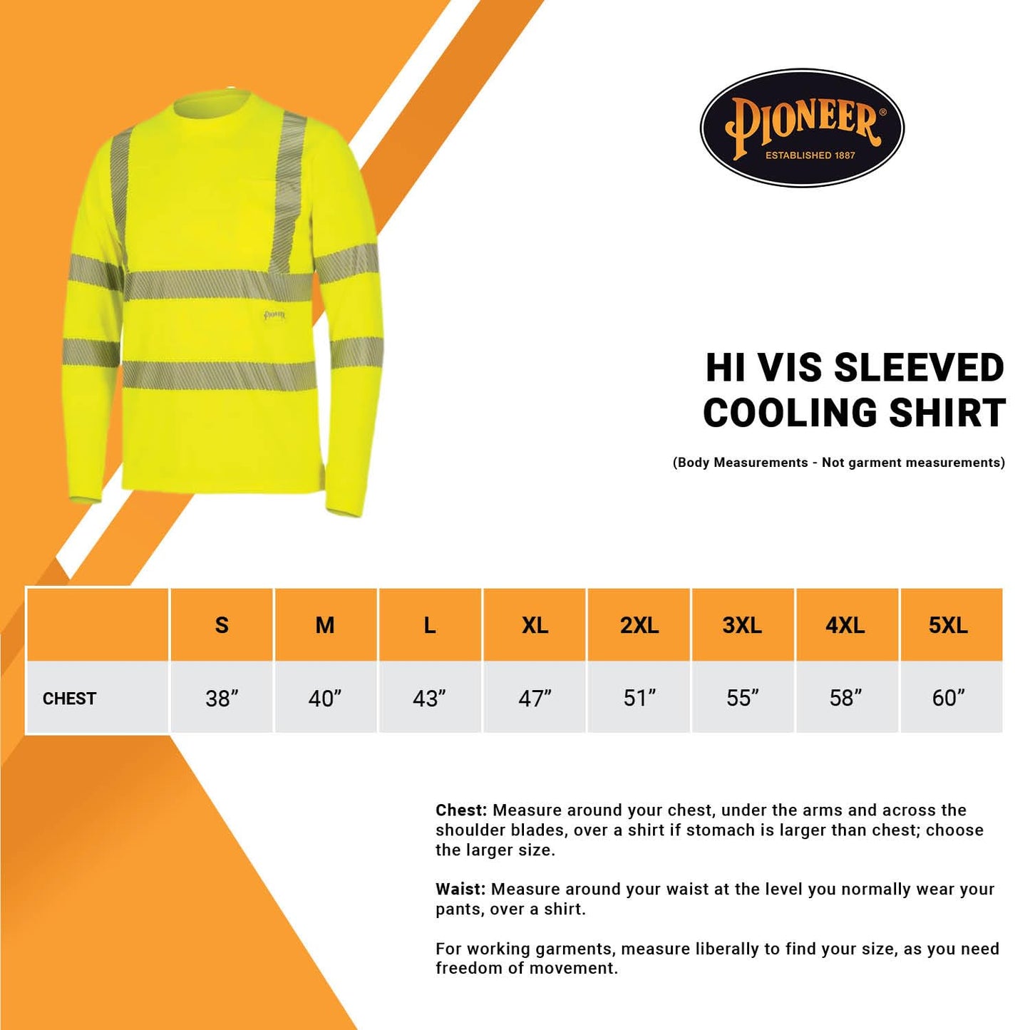 Pioneer Hi Vis Sleeved Cooling Shirt - Class 3 Safety Long Sleeve - for Construction, Roadway, Traffic