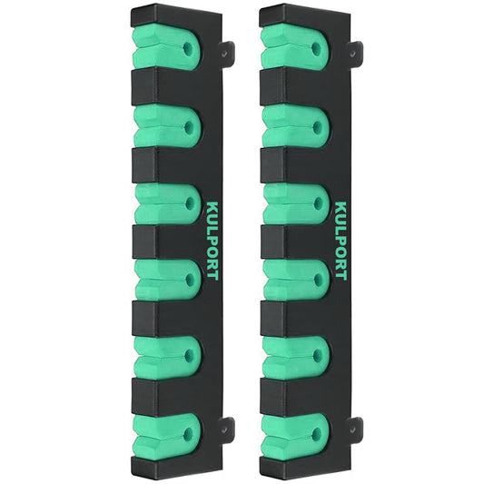 KULPORT Fishing Rod Rack Holders Wall-Mounted Fishing Pole Holder & Rack, Fishing Pole Holders for Garage & Boat 6-Rod Storage Racks(Horizontal Green, 1 Pair)
