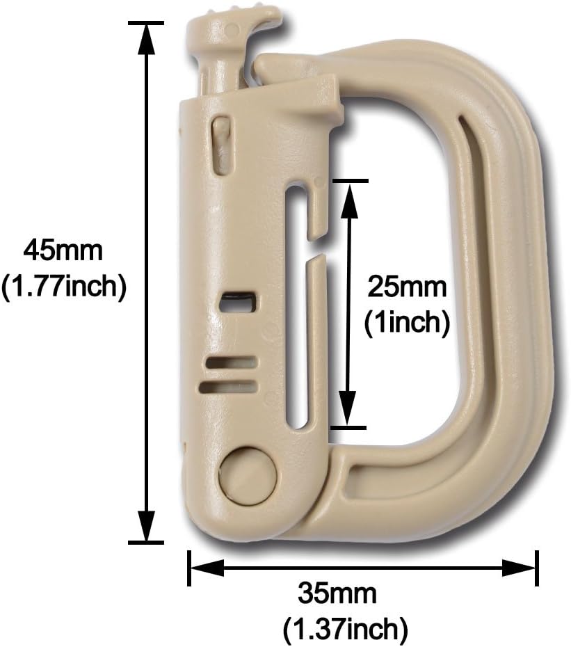 DYZD Tactical Gear ABS Plastic Molle D Ring Shape Buckle, Super-Handy Spring Snap Key Chain Clip Hook Screw Lock Buckle(4PCS)
