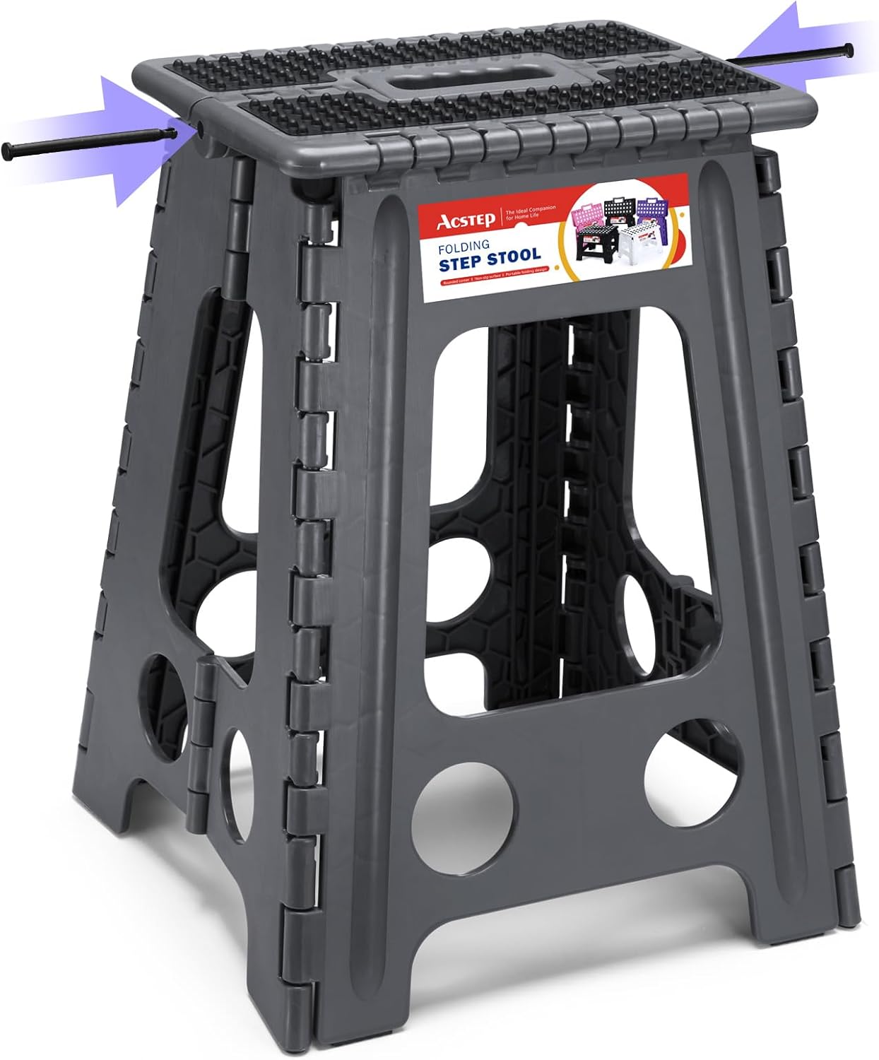 ACSTEP Folding Step Stool Foldable Stool 7.5 Inch Height Kids Step Stool, 300 lb Capacity Plastic Collapsible Stool, Stepping Stool with Handle Black Small Step Stool, Foot Stool Suitable for Kitchen