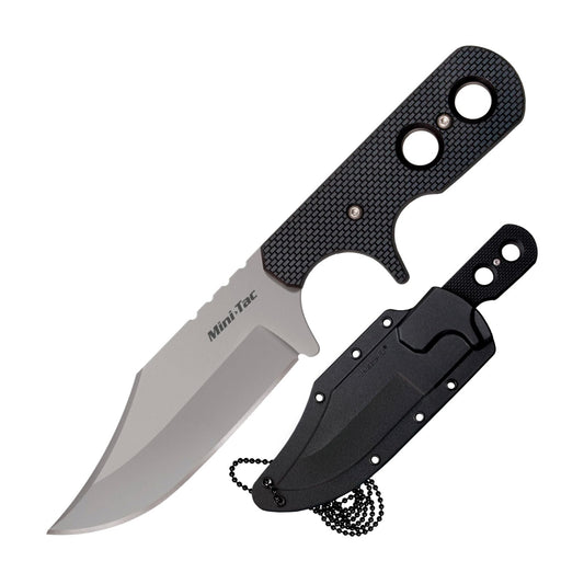 Cold Steel Mini Tac Bowie 3-5/8" Lightweight Durable 8Cr13MoV Stainless Steel Fixed Blade Clip Point Outdoor Hunting Utility Knife, Griv-Ex Handle, Secure-Ex Sheath - Blister