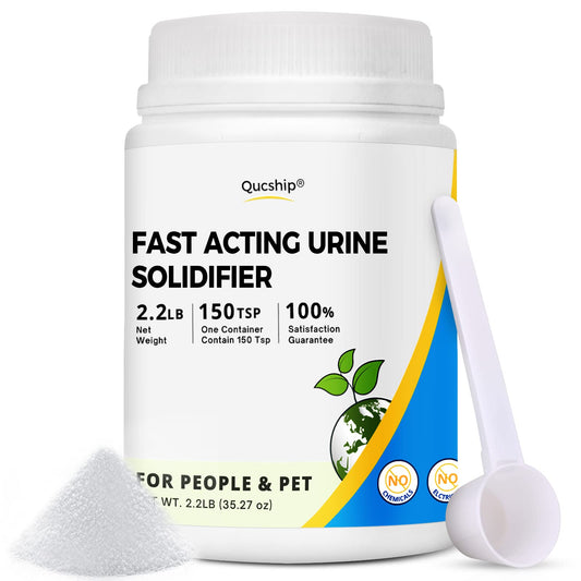 Qucship 2.2LB Urine Super Absorbent with Spoon, Toilet Gel Powder for Portable Bedpans, Eco Gel Camping Toilet Chemicals, Sodium Polyacrylate Solidifier for Pet Loo, Urinal Deodorizer