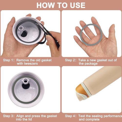 AYWFEY 6 Pcs Water Bottle Gasket Replacement for Owala FreeSip, with Cleaning Brush and Tweezers, Silicone Lid Seal O Ring Replacement Part Accessories Compatible with Owala Stainless Steel Cup, Gray
