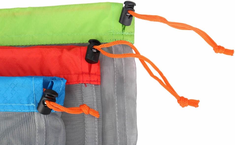 Alemon Lightweight See-through Mesh Stuff Sack Ditty Bags, Nylon Drawstring Storage Pouch Bags for Camping Travel Hiking, Set of 3