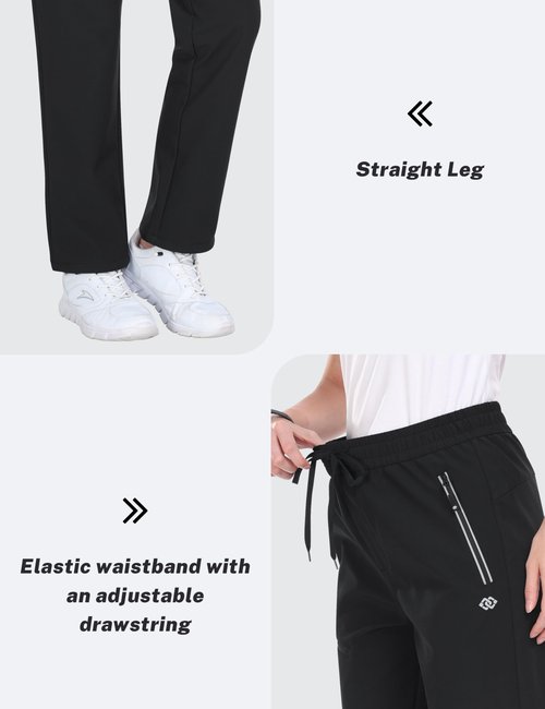 MoFiz Women's Waterproof Windproof Snow Ski Pants Insulated Fleece Lined Winter Hiking Fishing Pants High Waist Pull-On with Drawstring Zipper Pockets Black M