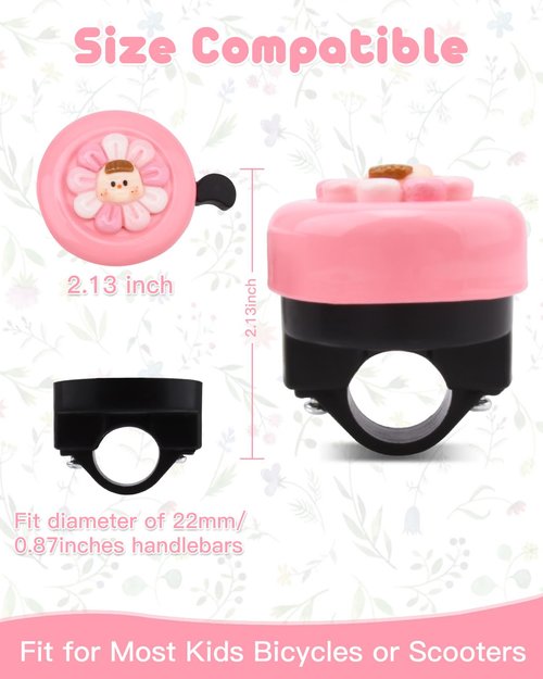 YOKWER Bike Bell for Kids Girls Boys, Aluminum Toddler Bike Bell with Loud Crisp Sound, Flower Bicycle Bell Alert Ring for Children Bicycle Scooter (Pink)