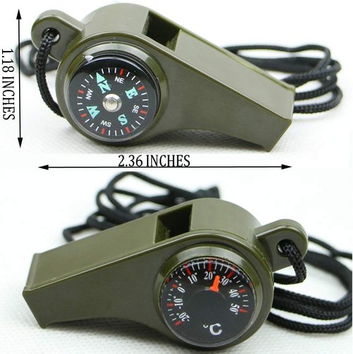 Emergency Whistle with Lanyard, Multi-Functional 3 in1 Survival Gear Compass Thermometer for Outdoor Camping Hiking