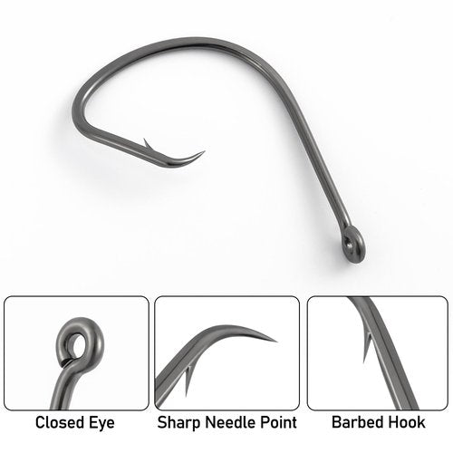 Dr.Fish 100 Pack Light Circle Hooks for Fresh & Saltwater Fishing, Offset Wide Gap Live Bait Fishing Hooks Bass Mackerel Striper Flounder Catfish 1/0
