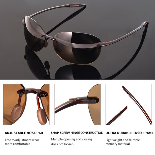 WISTON Polarized Sunglasses for Men Women Tr90 Rimless Sports Sunglasses for Baseball Running Fishing Driving W8002 Brown