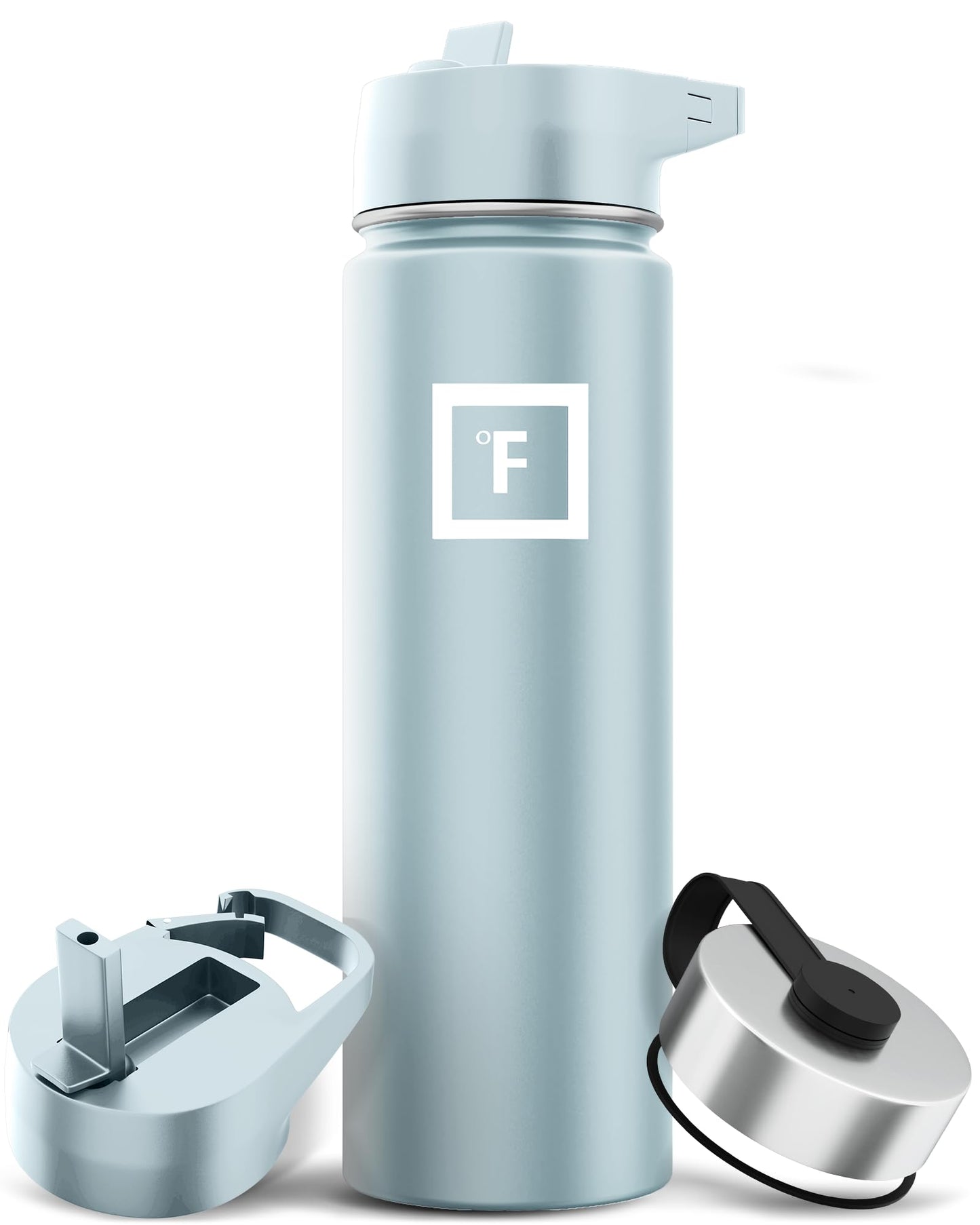 IRON °FLASK Camping & Hiking Hydration Flask with 3 Lids - Stainless Steel, Double Walled & Vacuum Insulated Water Bottle - Leak Proof & BPA Free (Morning Mist, Straw - 22 oz)