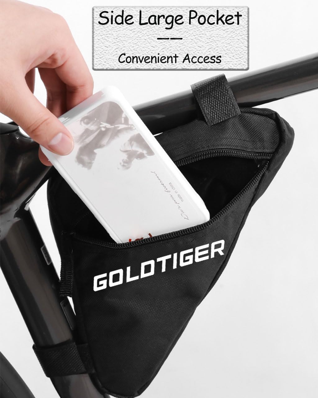 GoldTiger Ultra-Lightweight Triangle Bike Frame Bag，Spacious, Easy-Access Saddle Pouch for Cycling Essentials - Secure & Durable (Triangle Pouch)