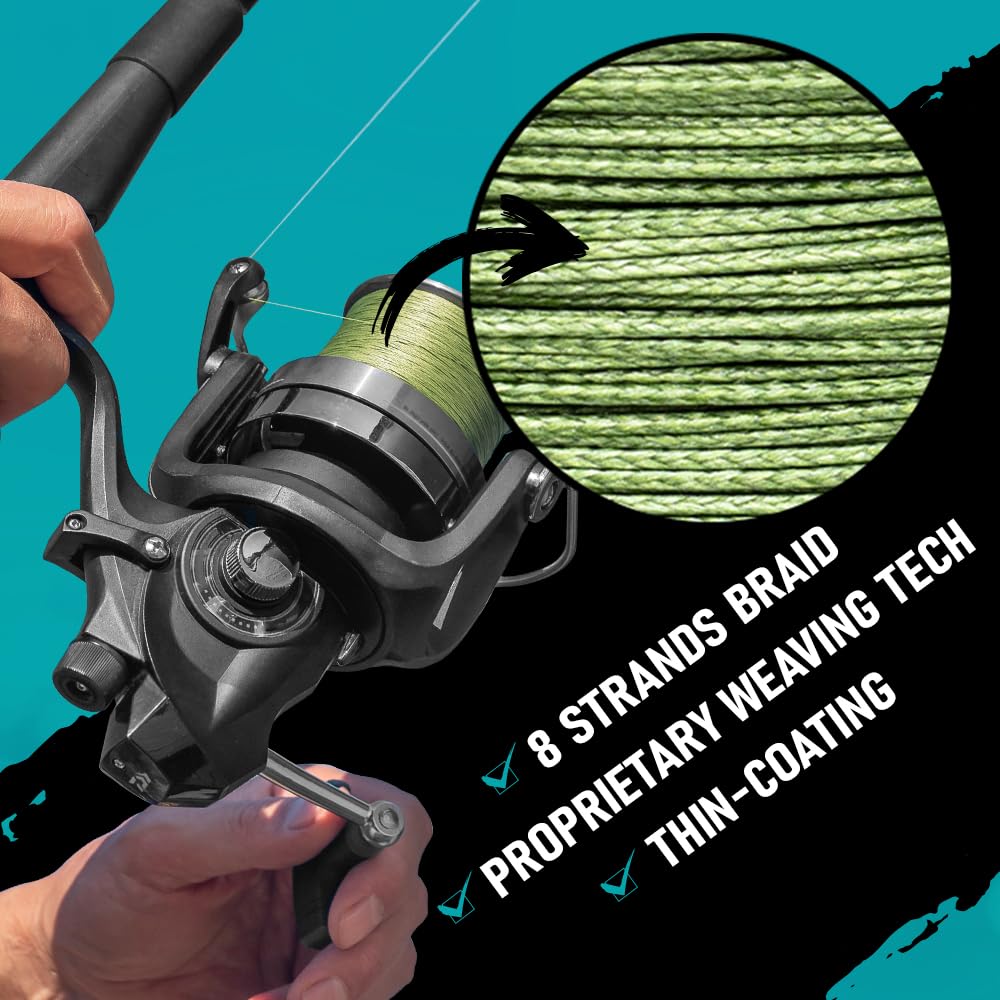 Gaffer Sportfishing 8-Strand Braided Fishing Line | Ultra-Strong, Smooth & Durable with Proprietary Weaving Tech & Thin Coating for Saltwater | Not Stretch | 60LB Test Line (300 Yards) - Dark Green