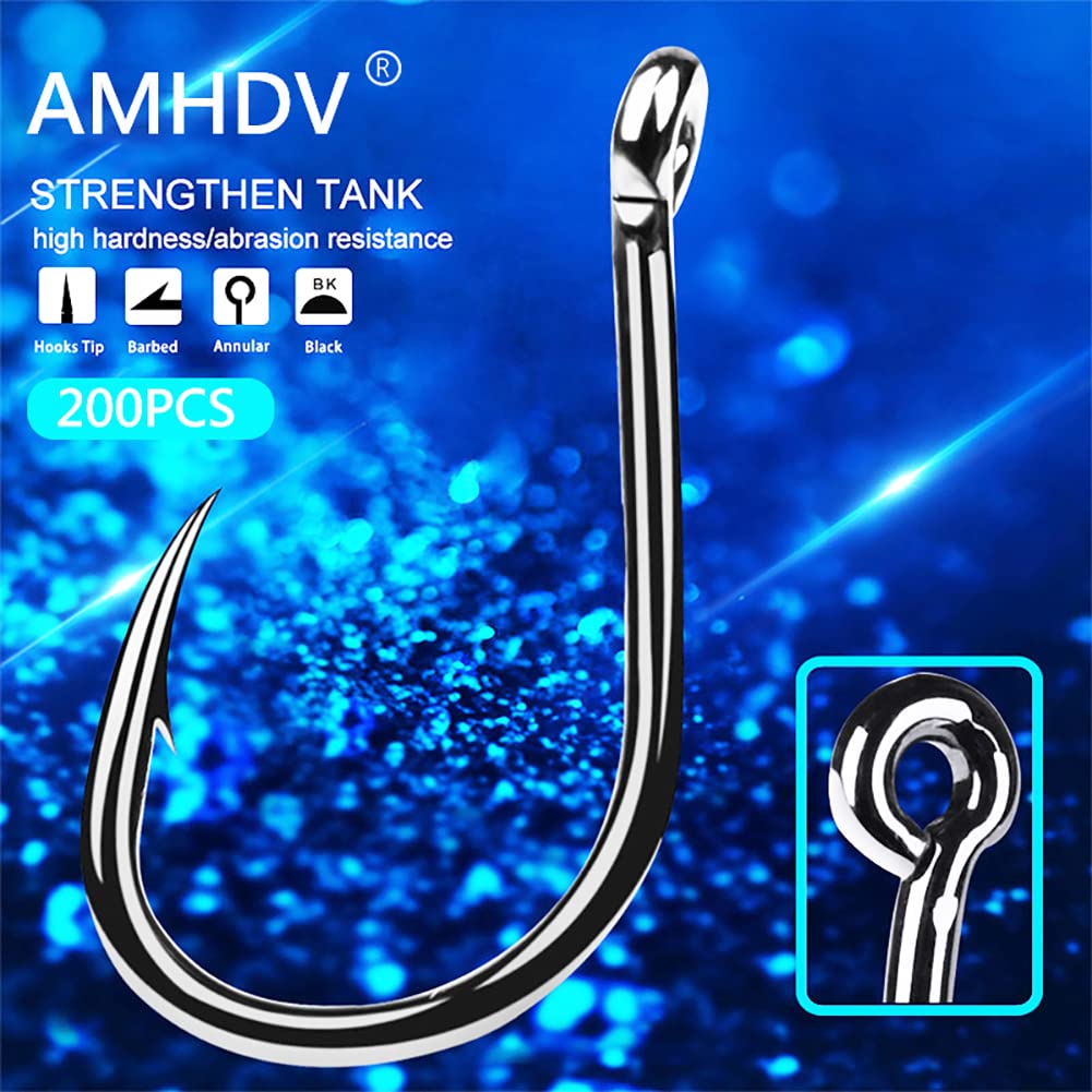 AMHDV 200pcs/pack Circle Fishing Hooks Super Strong Octopus Barb Fishing Hook for Freshwater Saltwater (200pcs-5/0#)